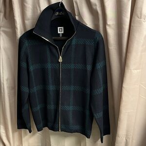 Anne Klein Black and Green Checkered Cardigan